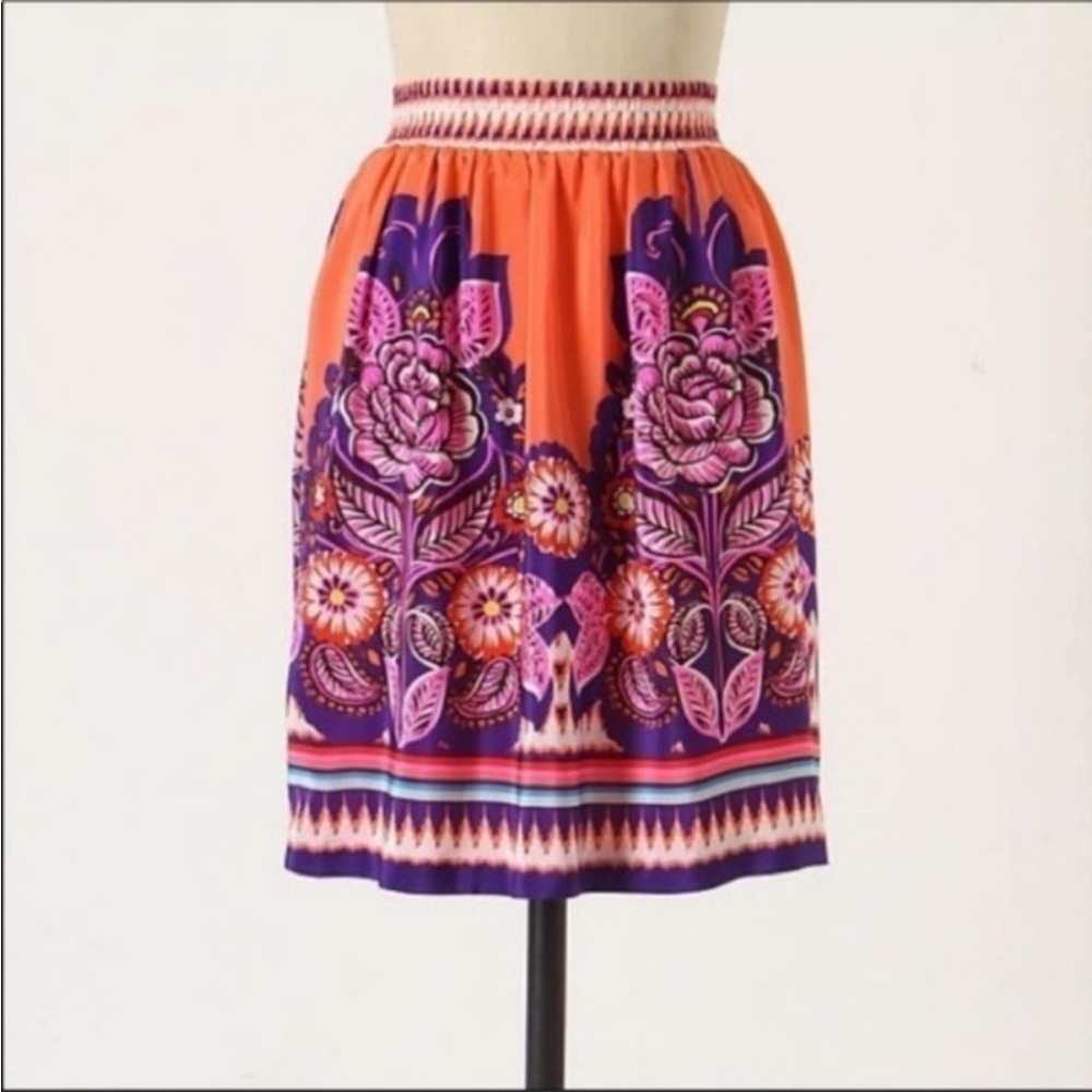 Edme Esyllte Anthropologie Silk Boho Bright Floral Mini Skirt XS Mod Statement
